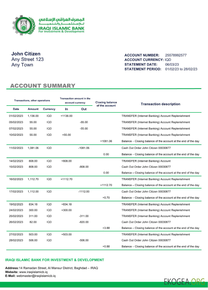 Déclaration de la Banque islamique d'Irak pour l'investissement et le développement Modèle Word et PDF